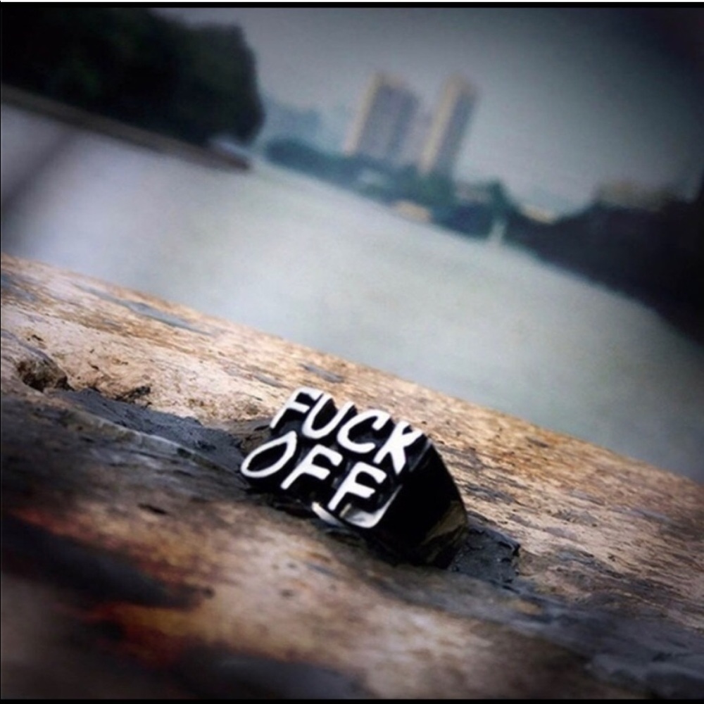 Stainless steel fuck off ring size 6 new punk rock - Picture 4 of 7